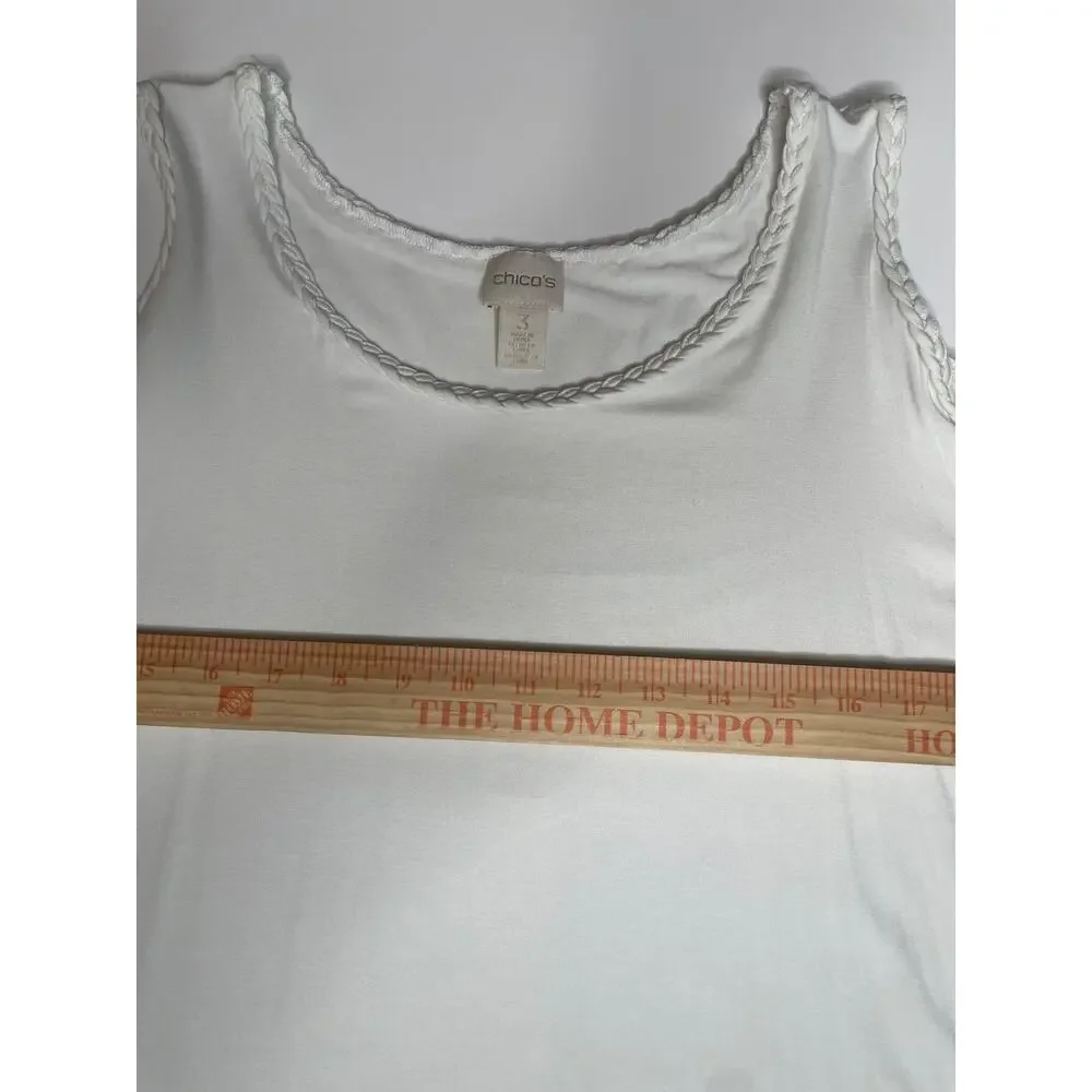 UGC Chico's White Cold Shoulder Bell Sleeve Blouse Braided Trim Boho Flowy Top L - Picture 8 of 9